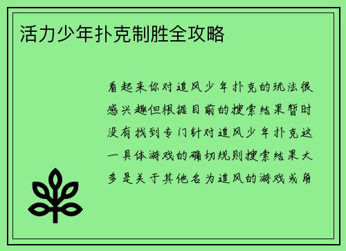 活力少年扑克制胜全攻略